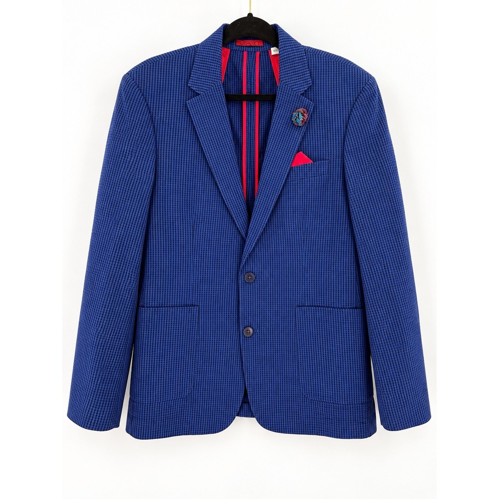 Robert Graham Barito Sport Coat Mens 42 Navy Blue Check Blazer Classic Fit Dandy